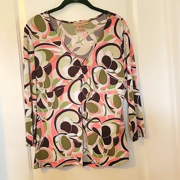 Notations 70' Vibe Retro Knot Twist V-neck Blouse Large Preowned - Picture 1 of 7